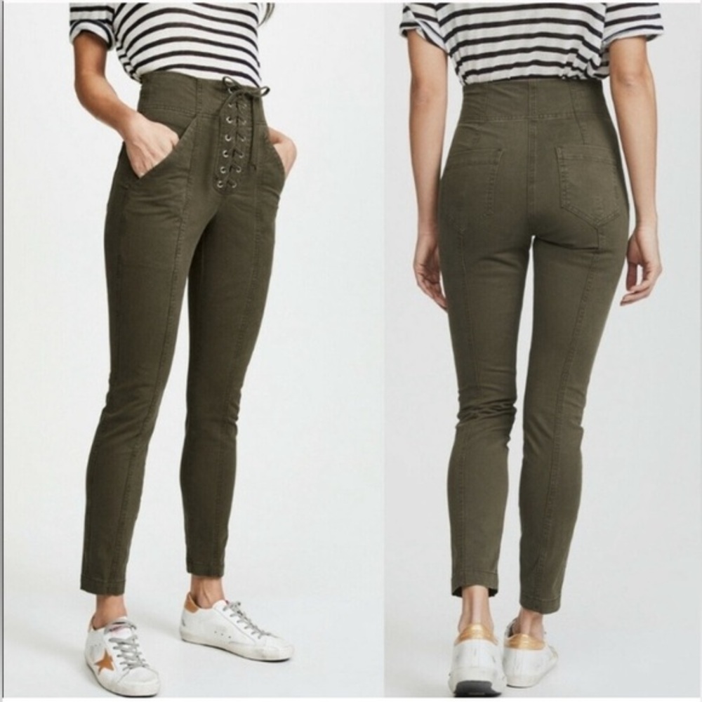 A.L.C. Kyle Pants Thyme Olive Lace-Up & Side Zip High-Waisted Pants